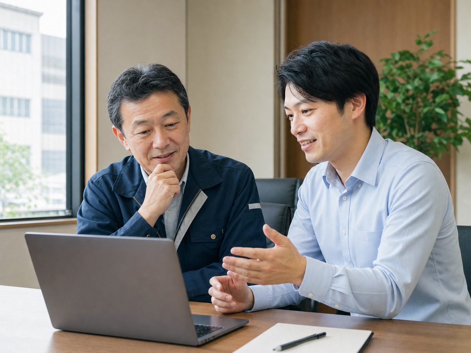社長と現場で打ち合わせる様子